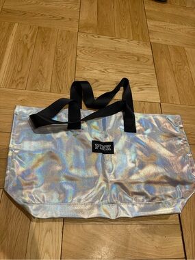 PINK Holographic Tote Bag with Black Straps